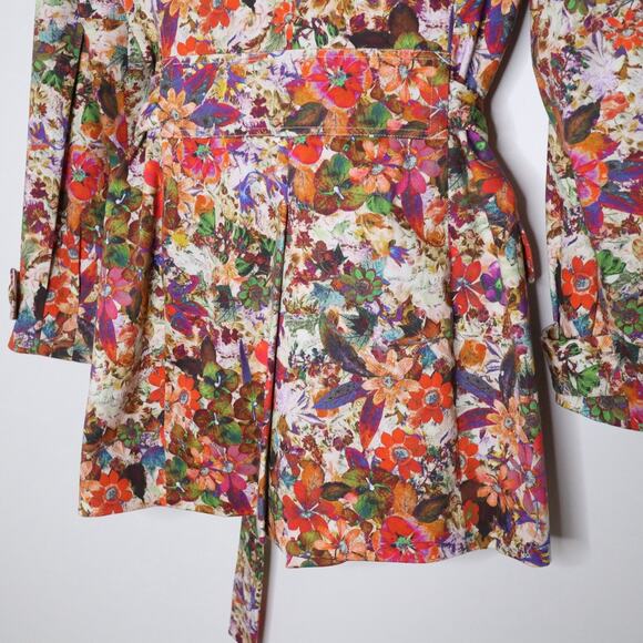 ETCETERA Floral Print Belted Trench Coat Cotton Blend Colorful Summer Women's 6 - Picture 8 of 12